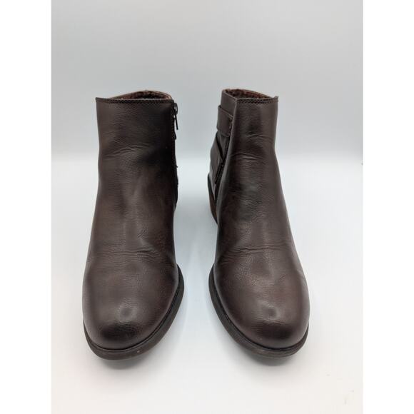 Vince Cameo VP-Peamer Brown Leather Buckle Zip Heels Ankle Boot Women's US 7.5M - Picture 1 of 10